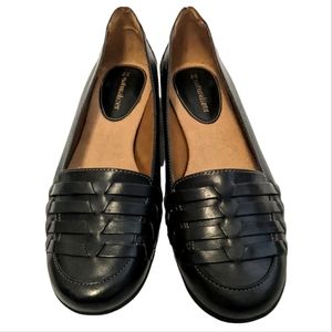 Naturalizer Black Kaster Leather Huaraches-Style Loafers, Sz 7.5